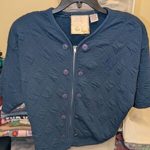 Vintage Folette Navy Blue Textured Zip Up Top